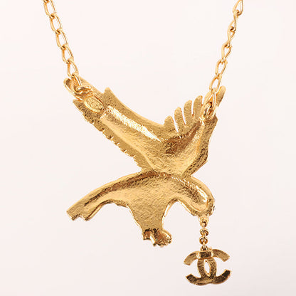 CHANEL 2001 Made Rhinestone Eagle Motif Cc Mark Necklace