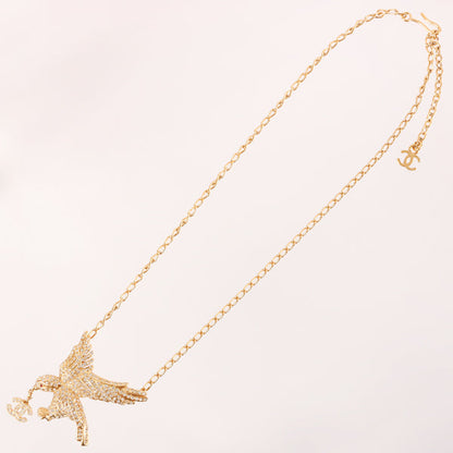 CHANEL 2001 Made Rhinestone Eagle Motif Cc Mark Necklace