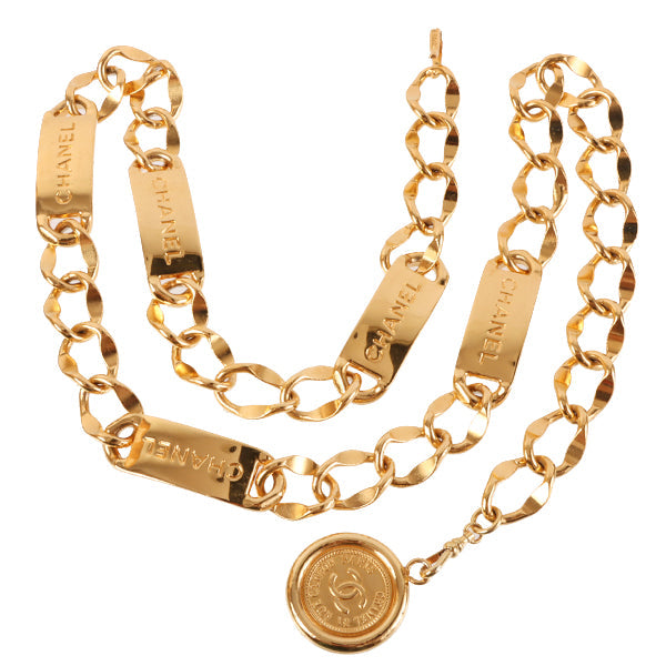 CHANEL Logo Plate Cc Mark Coin Charm Chain Belt