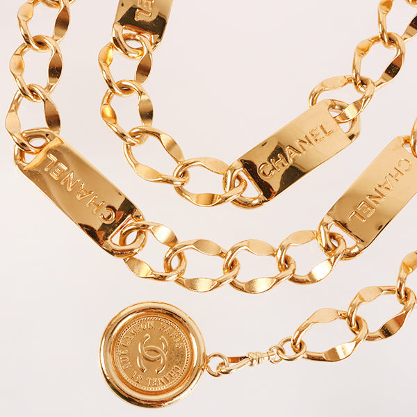 CHANEL Logo Plate Cc Mark Coin Charm Chain Belt