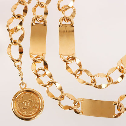 CHANEL Logo Plate Cc Mark Coin Charm Chain Belt