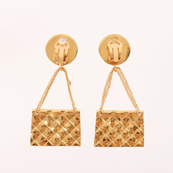 CHANEL 1994 Made Matelasse Stitch Bag Motif Swing Earrings