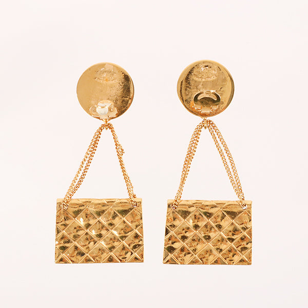 CHANEL 1994 Made Matelasse Stitch Bag Motif Swing Earrings