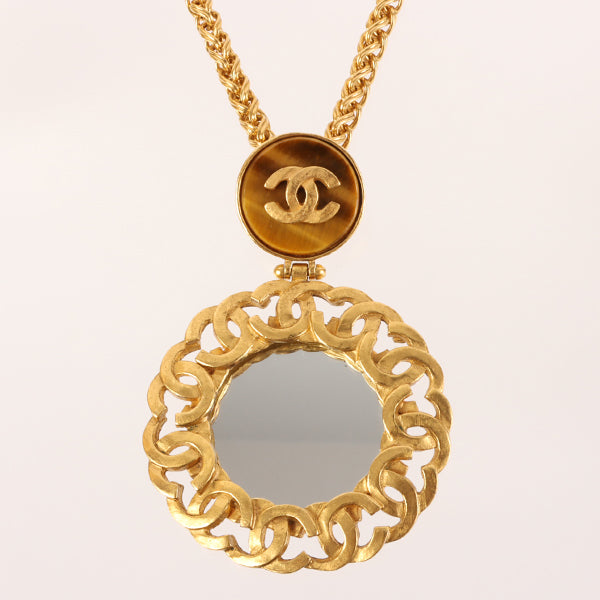 CHANEL 1995 Made Tiger Eye Circle Cc Mar Mirror Necklace