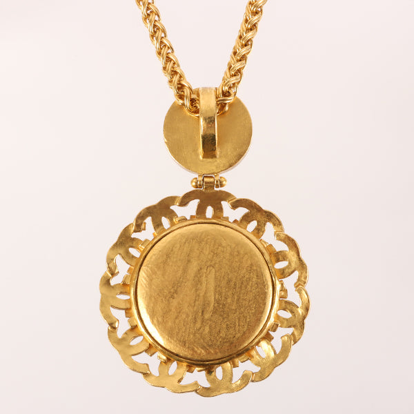 CHANEL 1995 Made Tiger Eye Circle Cc Mar Mirror Necklace