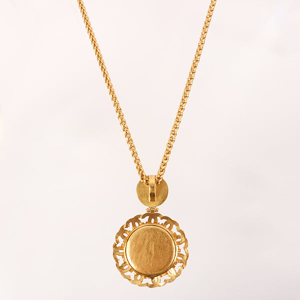 CHANEL 1995 Made Tiger Eye Circle Cc Mar Mirror Necklace