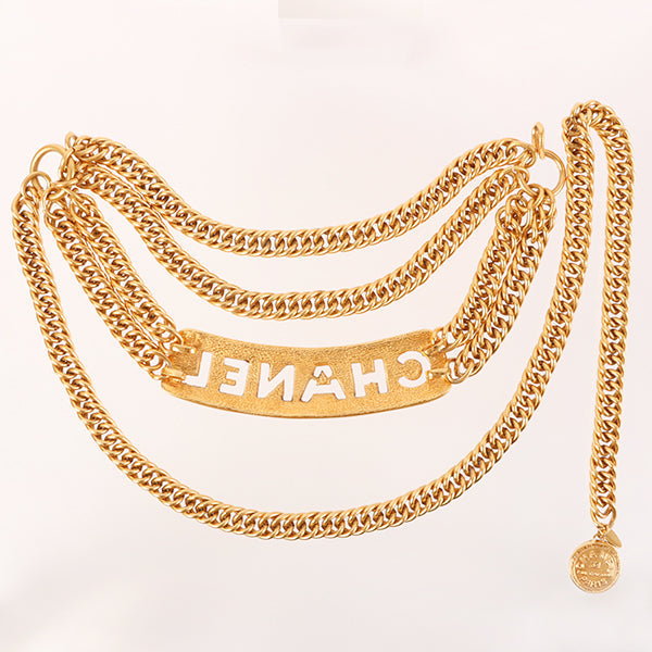 CHANEL Logo Cutout Plate Chain Belt