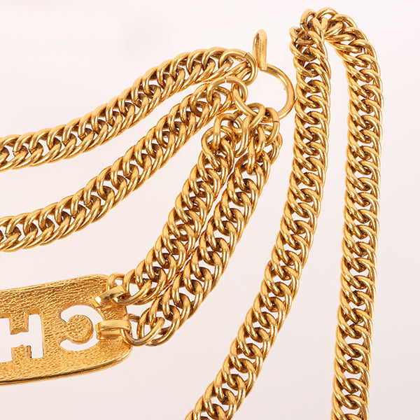 CHANEL Logo Cutout Plate Chain Belt