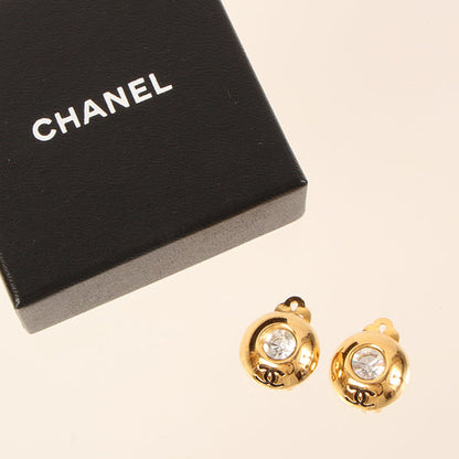 CHANEL Rhinestone Round Cc Mark Earrings