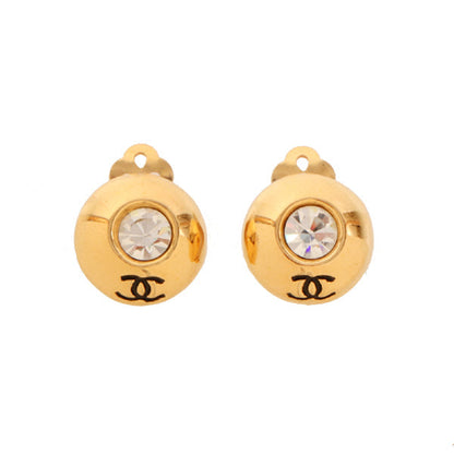 CHANEL Rhinestone Round Cc Mark Earrings