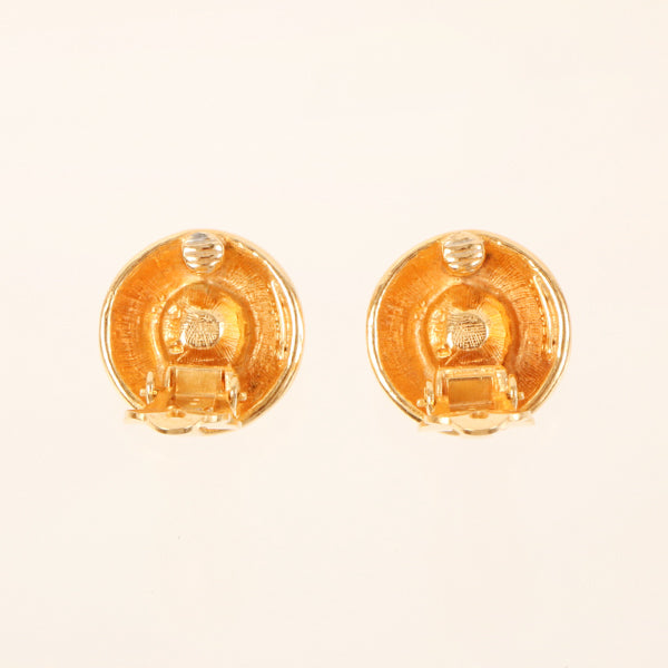 CHANEL Rhinestone Round Cc Mark Earrings