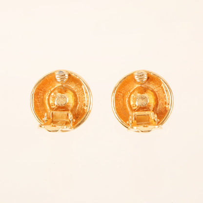 CHANEL Rhinestone Round Cc Mark Earrings