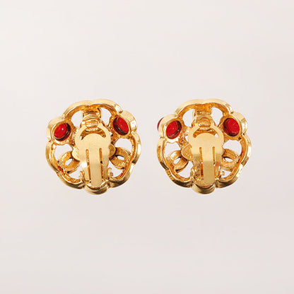 CHANEL 1990 Made Gripoix Triple Cc Mark Earrings Red