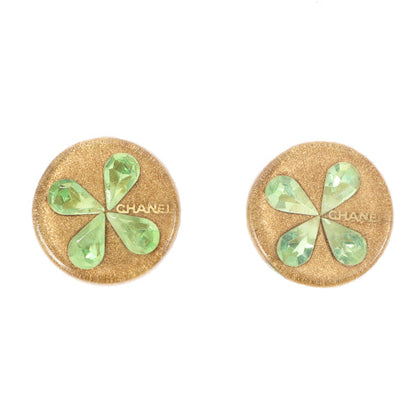 Chanel 2001 Made Rhinestone Clover Earrings Gold/ Green