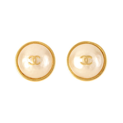 CHANEL 1995 Made Round Pearl Mini Cc Mark Earrings