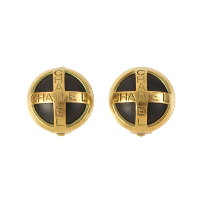 CHANEL 1994 Made Round Logo Earrings Black