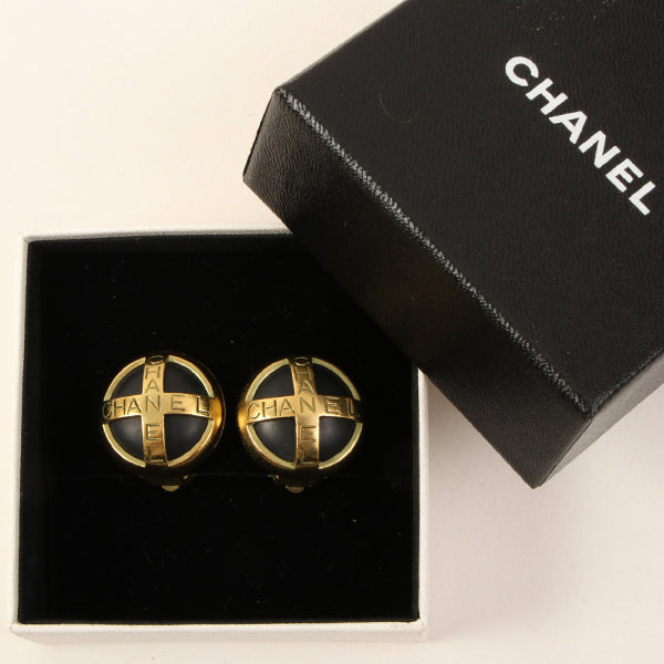 CHANEL 1994 Made Round Logo Earrings Black