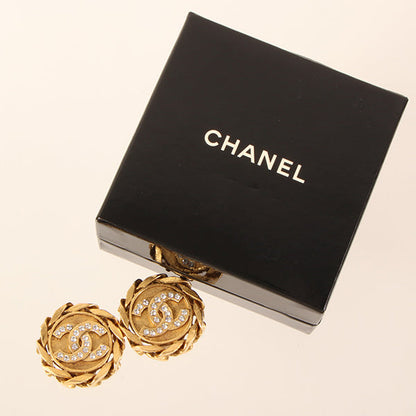 CHANEL 1988 Made Rhinestone Cc Mark Chain Edge Design Earrings