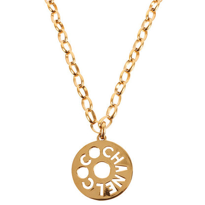 CHANEL Round Cutout Logo Plate Necklace