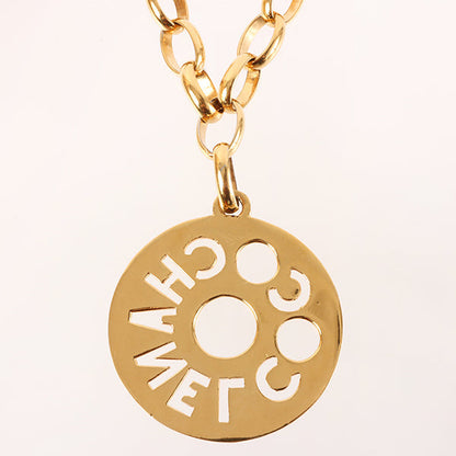 CHANEL Round Cutout Logo Plate Necklace