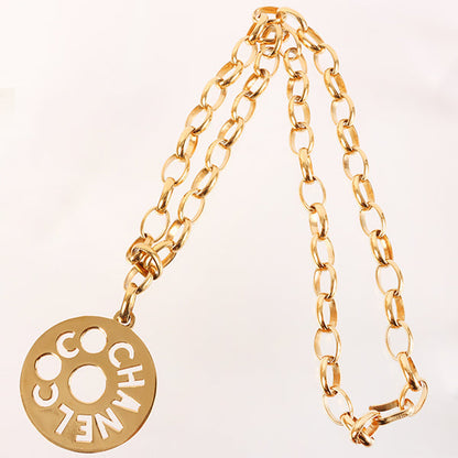 CHANEL Round Cutout Logo Plate Necklace