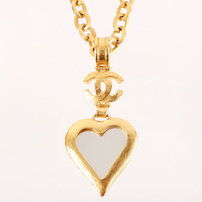 CHANEL 1995 Made Heart Mirror Design Cc Mark Necklace