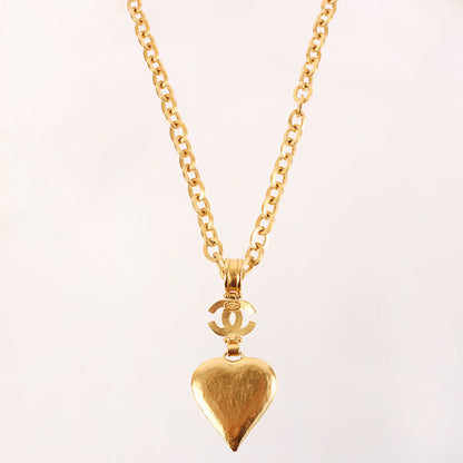 CHANEL 1995 Made Heart Mirror Design Cc Mark Necklace