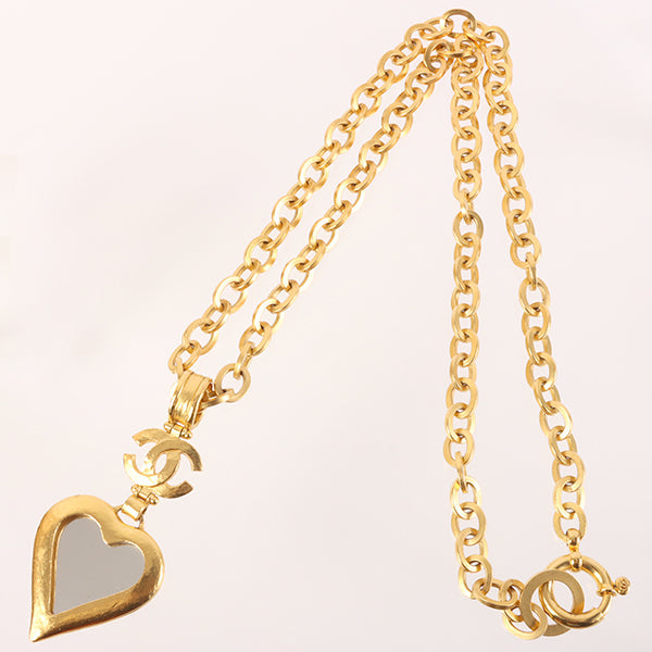 CHANEL 1995 Made Heart Mirror Design Cc Mark Necklace