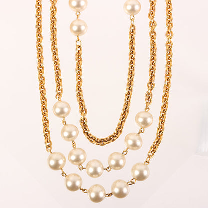 CHANEL Triple Pearl Long Chain Necklace