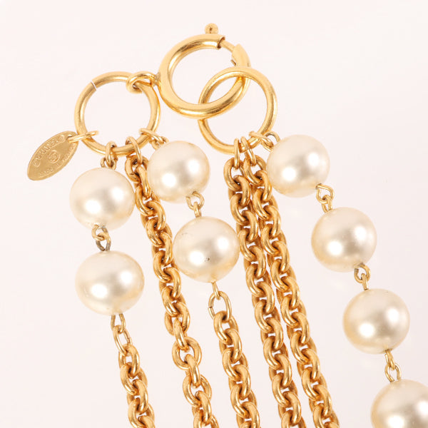 CHANEL Triple Pearl Long Chain Necklace