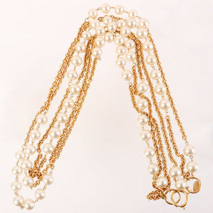 CHANEL Triple Pearl Long Chain Necklace