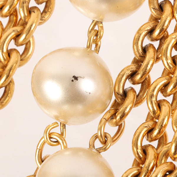 CHANEL Triple Pearl Long Chain Necklace