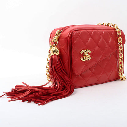 Chanel Around 1992 Made Turn-Lock Fringe Bijoux Chain Bag Red