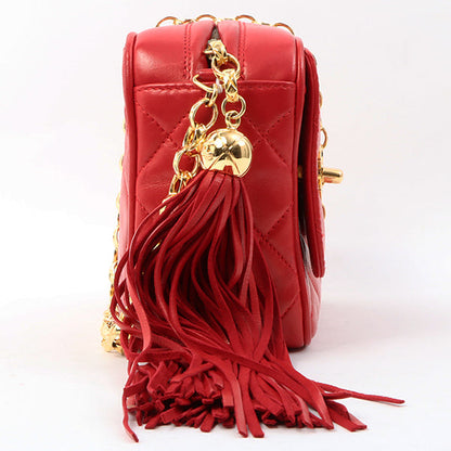 Chanel Around 1992 Made Turn-Lock Fringe Bijoux Chain Bag Red