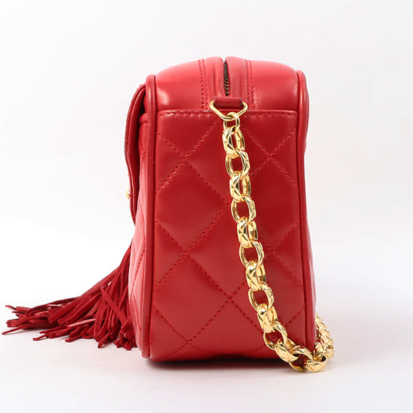 Chanel Around 1992 Made Turn-Lock Fringe Bijoux Chain Bag Red