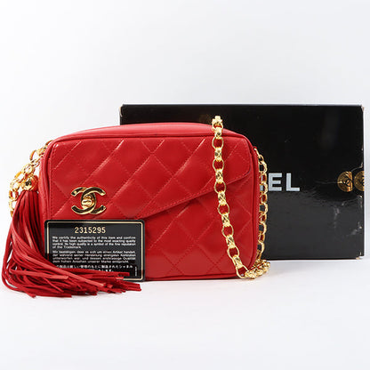 Chanel Around 1992 Made Turn-Lock Fringe Bijoux Chain Bag Red