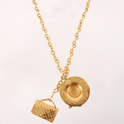 CHANEL Straw Hat Matelasse Bag Motif Necklace