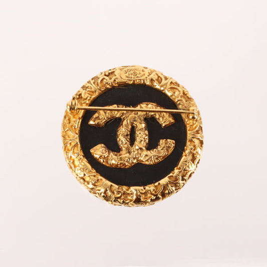 CHANEL 1993 Made Round Edge Design Cc Mark Brooch Black