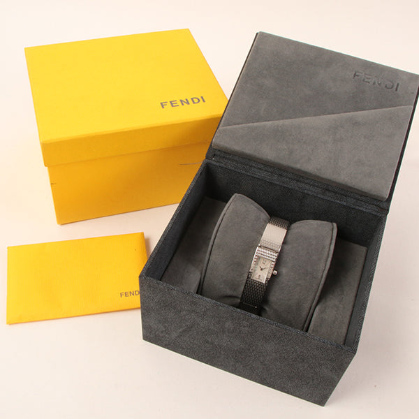 FENDI Rectangular Face Logo Bangle Watch Silver