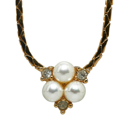 DIOR Faux Pearl and Crystal Pendant Necklace Costume Necklace