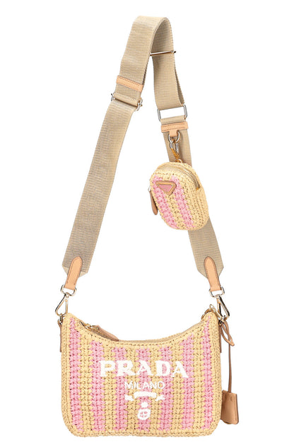 PRADA Re-Edition 2005 Crochet Bag Tan Pink