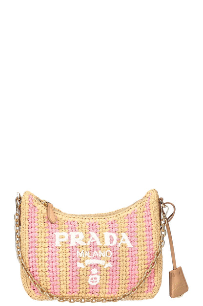 PRADA Re-Edition 2005 Crochet Bag Tan Pink