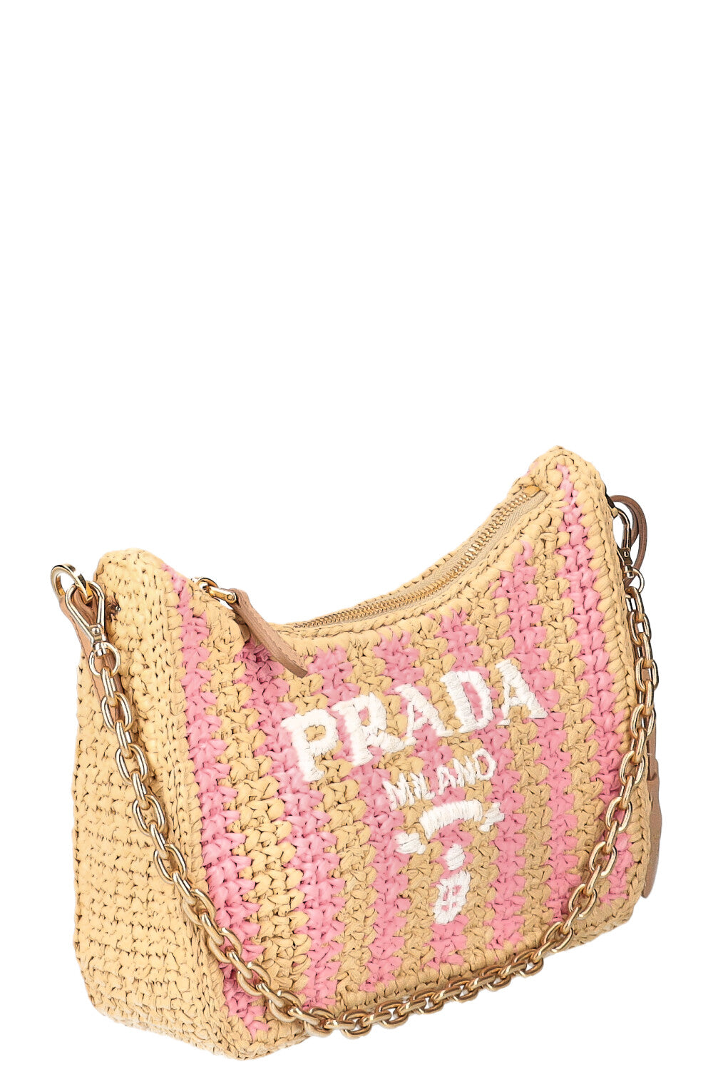 PRADA Re-Edition 2005 Crochet Bag Tan Pink