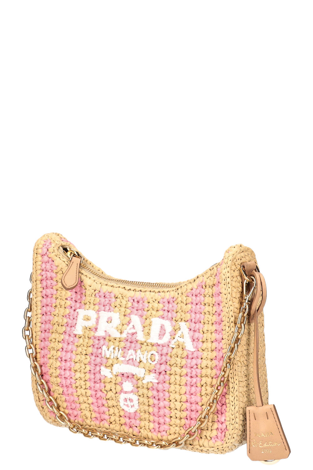 PRADA Re-Edition 2005 Crochet Bag Tan Pink