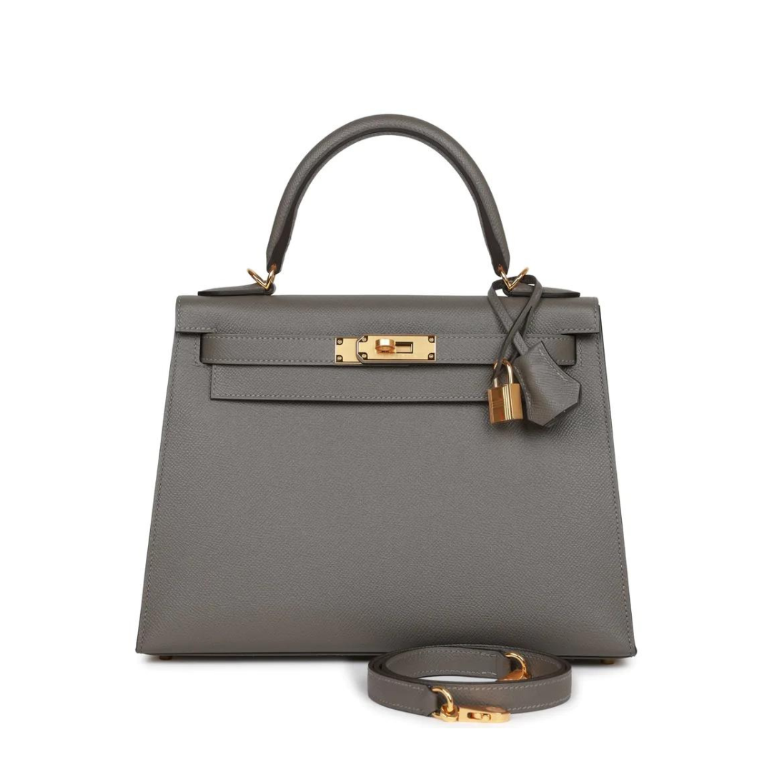 Hermes Kelly II Sellier 28 Gris Meyer Epsom Leather