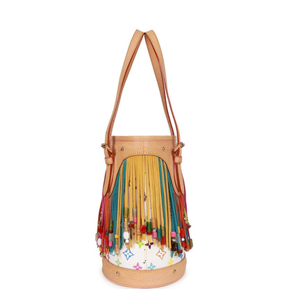 Vintage Louis Vuitton White Multicolor Fringe Bucket Bag