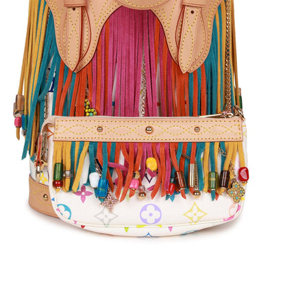 Vintage Louis Vuitton White Multicolor Fringe Bucket Bag