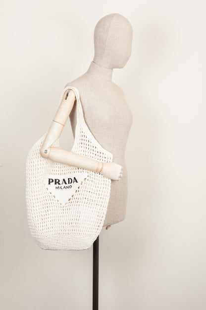 PRADA Raffia Tote Bag White