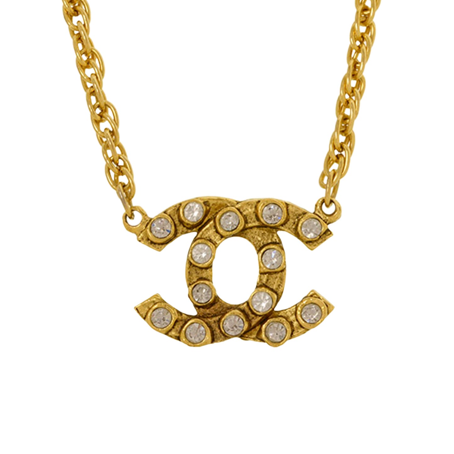 CHANEL CC Strass Pendant Necklace Costume Necklace