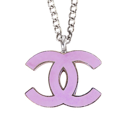 CHANEL CC Enamel Pendant Necklace Costume Necklace